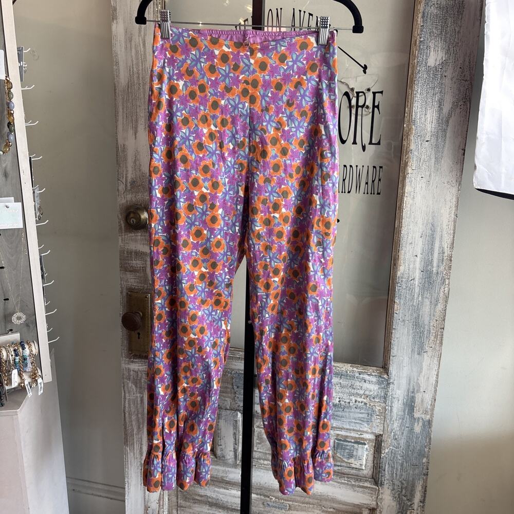 Women’s Celia Purple Floral Trilha Ruffle Pants Size Small